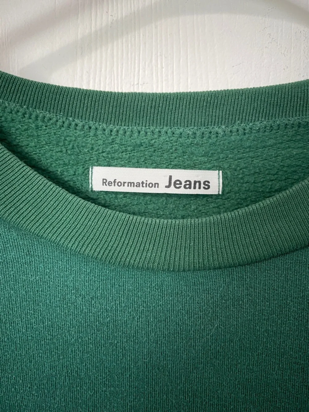 Reformation Jeans Forest Green Cropped Crewneck Sweatshirt Size Small Oversized - Picture 6 of 10